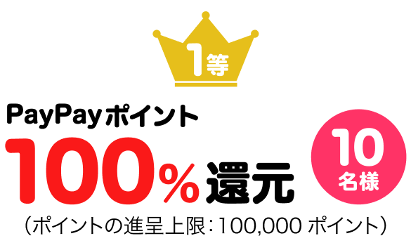 1等100%ポイント還元10名様（ポイントの進呈上限：100,000ポイント）