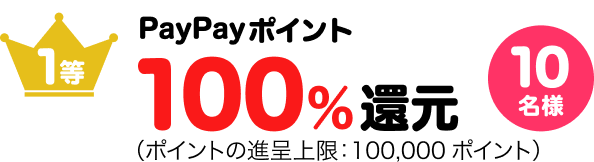 1等100%ポイント還元10名様（ポイントの進呈上限：100,000ポイント）
