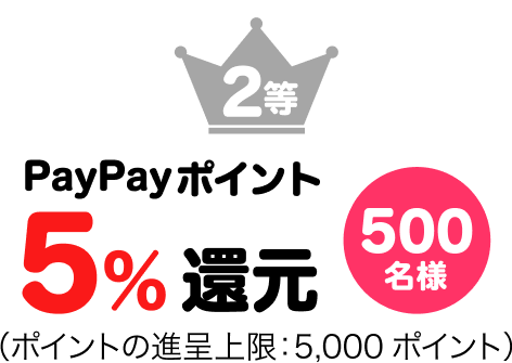 2等5%ポイント還元500名様（ポイントの進呈上限：5,000ポイント）