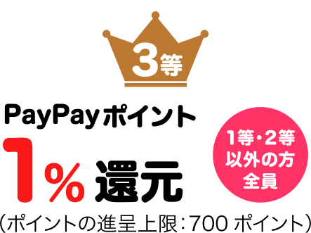 3等1%ポイント還元1等・2等以外の方全員（ポイントの進呈上限：700ポイント）