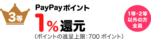 3等1%ポイント還元1等・2等以外の方全員（ポイントの進呈上限：700ポイント）