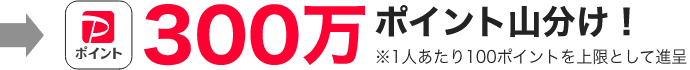 PayPayポイント300万ポイント山分け！ ※1人あたり100ポイントを上限として進呈