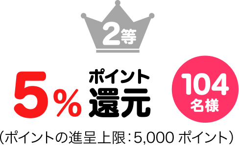 2等5%ポイント還元104名様(ポイントの進呈上限:5,000ポイント)