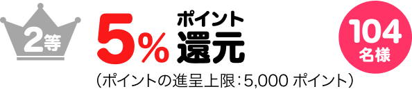 2等5%ポイント還元104名様(ポイントの進呈上限:5,000ポイント)
