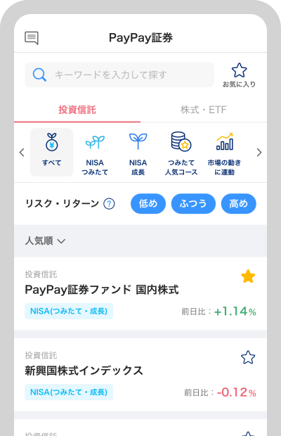 NISA対象銘柄の中から購入したい銘柄を選択