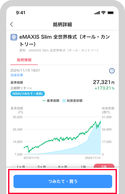 「つみたて・買う」をタップ