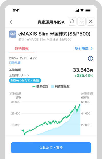 銘柄の詳細を確認して「買う」をタップ